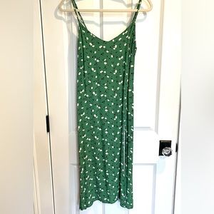 Reformation Green Floral Midi Slip Dress with Slit Sz 2